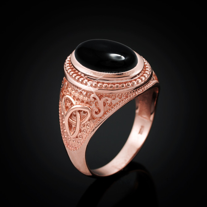 Rose Gold Celtic Knot Black Onyx Statement Ring