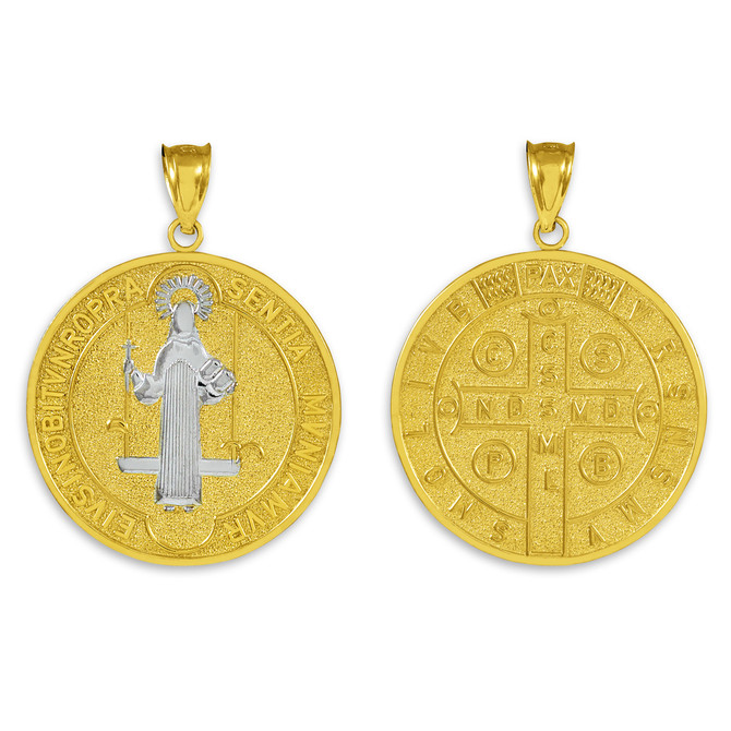 Two-Tone Solid Gold St. Benedict Medallion Pendant
