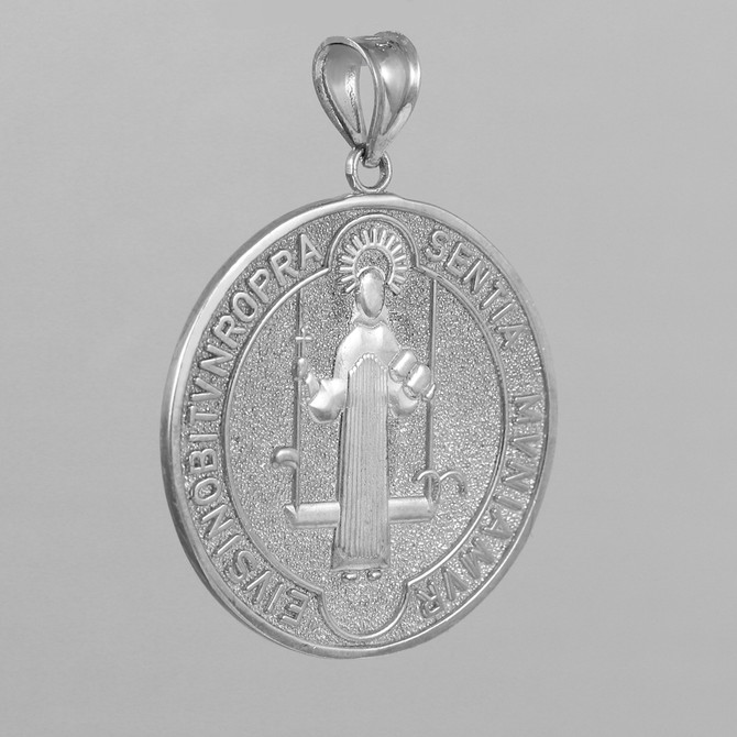 Solid White Gold St. Benedict Medallion Pendant