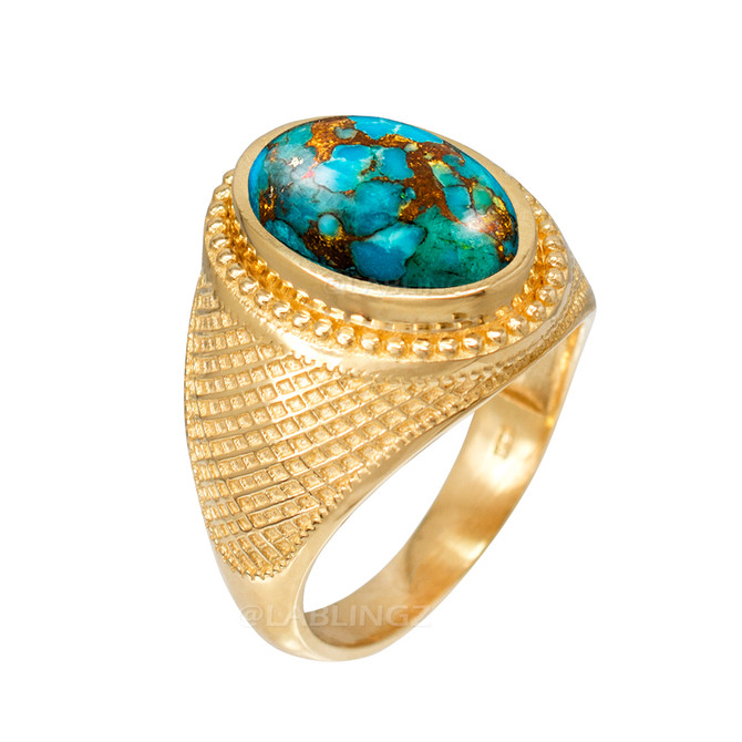 Yellow Gold Blue Copper Turquoise Statement Ring