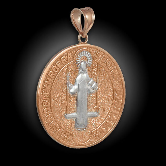 Two-Tone Rose Gold St. Benedict Medallion Pendant