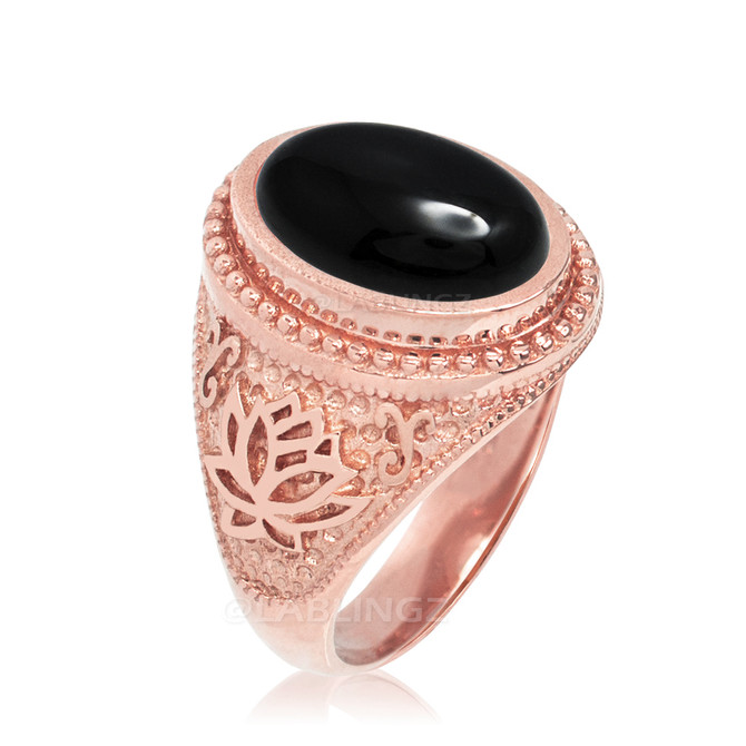 Rose Gold Lotus Yoga Mantra Black Onyx Statement Ring
