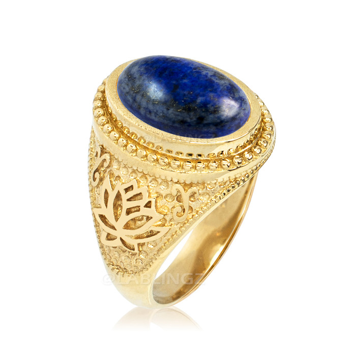 Gold Lotus Yoga Lapis Lazuli Gemstone Statement Ring
