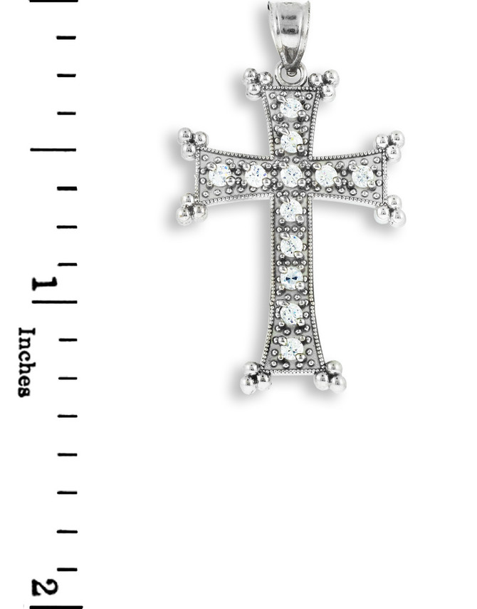 White Gold Armenian CZ Cross Pendant