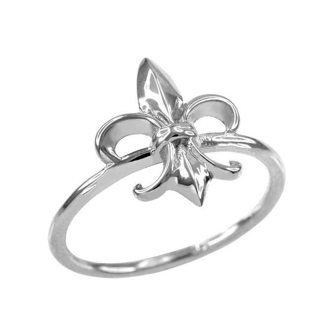 Dainty White Gold Fleur-de-Lis Womens Ring