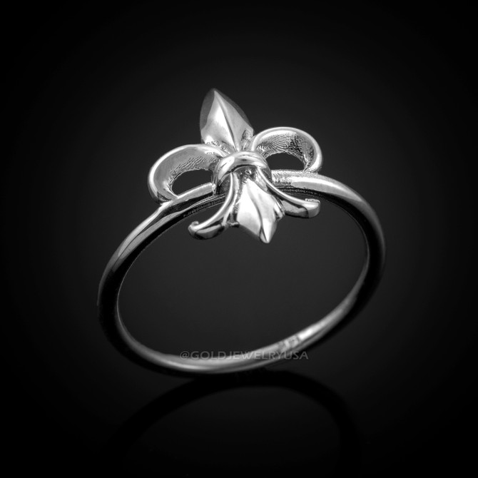 Dainty White Gold Fleur-de-Lis Womens Ring