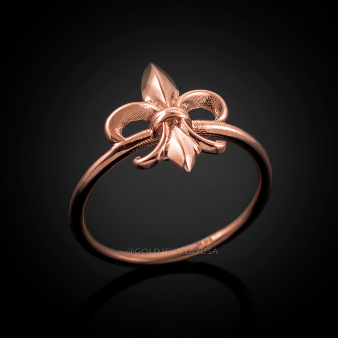 Dainty Rose Gold Fleur-de-Lis Womens Ring