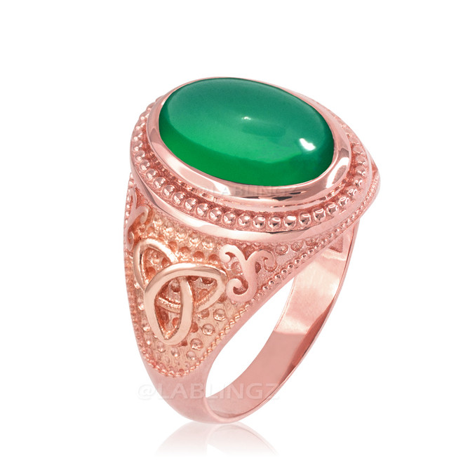 Rose Gold Celtic Trinity Green Onyx Statement Ring