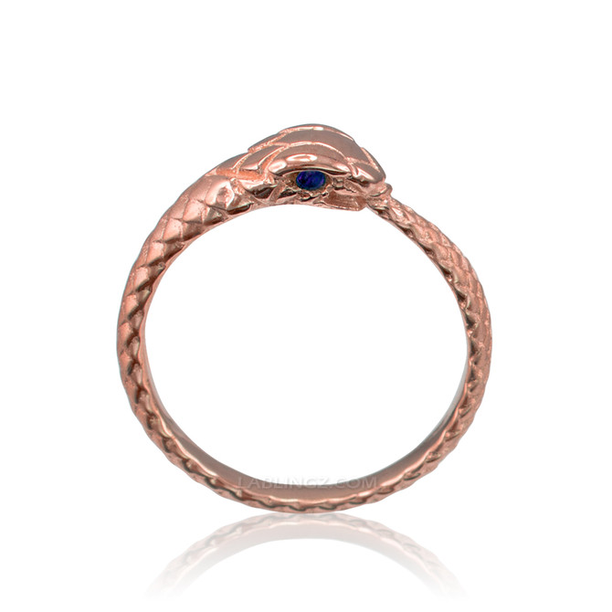 Rose Gold Ouroboros Snake Blue Sapphire Ring Band