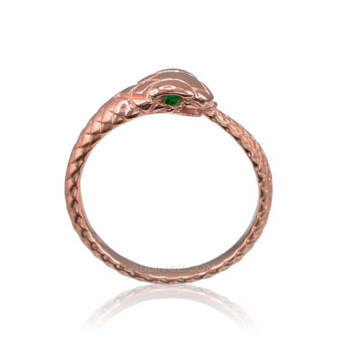Rose Gold Ouroboros Snake Emerald Ring Band