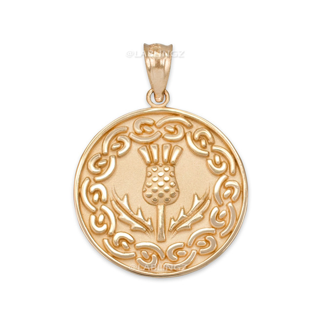 Gold Scottish Thistle Medallion Pendant Necklace
