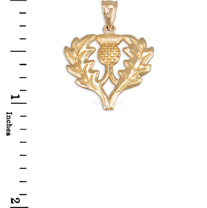 Gold Scottish Thistle Flower Pendant Necklace