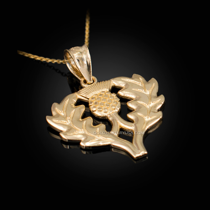 Gold Scottish Thistle Flower Pendant Necklace