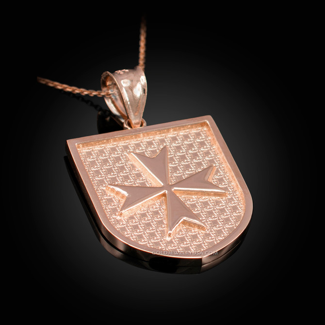 Rose Gold Knights Hospitaller Maltese Cross Badge Pendant Necklace