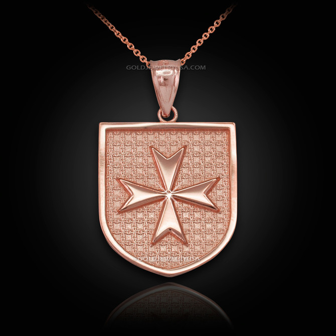Rose Gold Knights Hospitaller Maltese Cross Badge Pendant Necklace