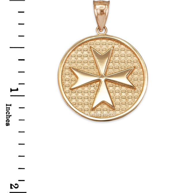 Solid Gold Knights Templar Maltese Cross Medallion Pendant Necklace