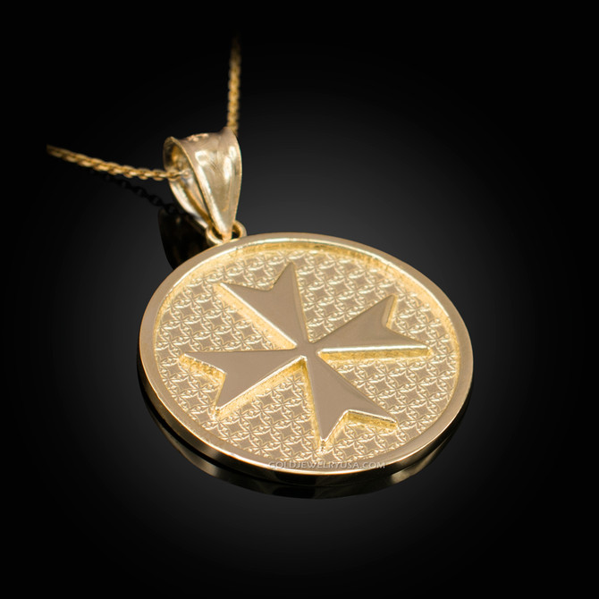 Solid Gold Knights Templar Maltese Cross Medallion Pendant Necklace