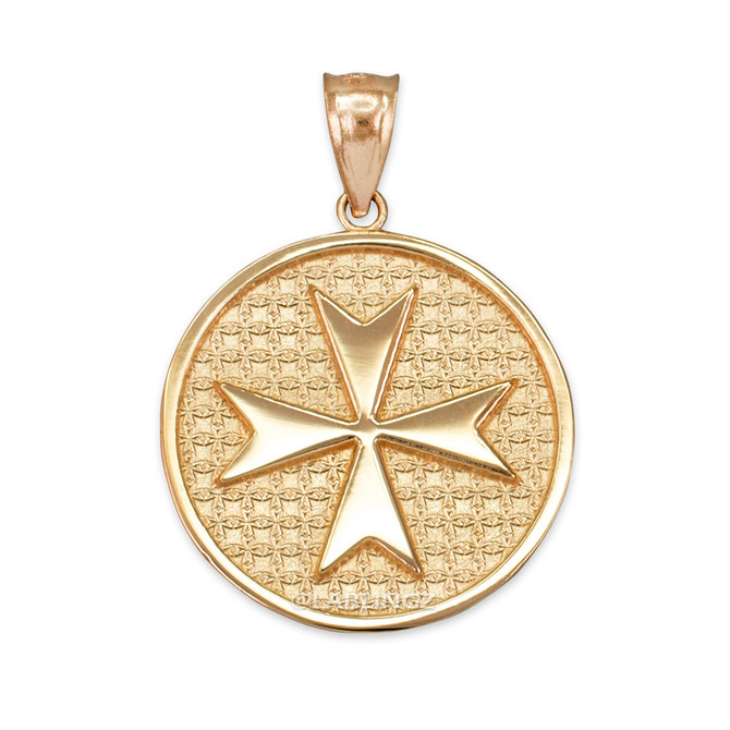 Solid Gold Knights Templar Maltese Cross Medallion Pendant Necklace