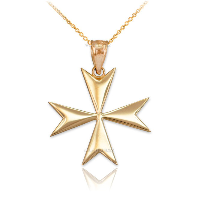 Polished Gold Maltese Cross Pendant Necklace