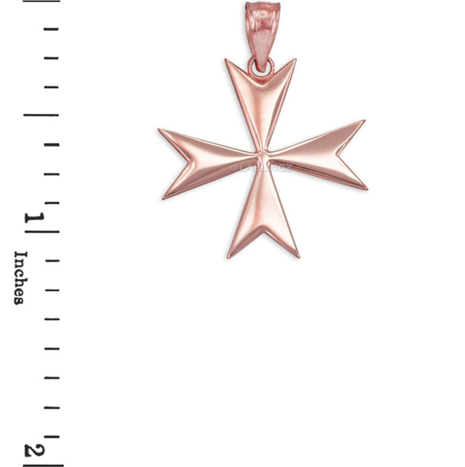 Polished Rose Gold Maltese Cross Pendant Necklace
