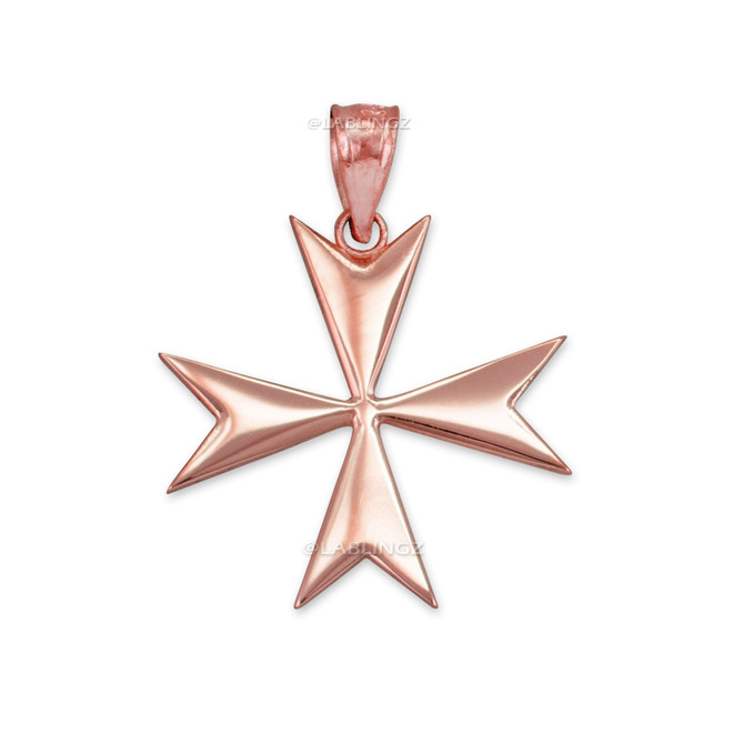 Polished Rose Gold Maltese Cross Pendant Necklace