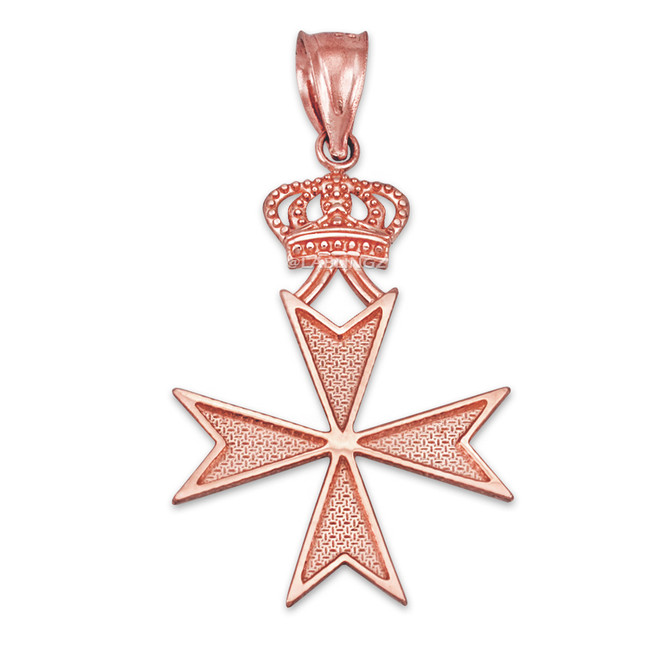 Rose Gold Maltese Cross Royal Crown Pendant Necklace