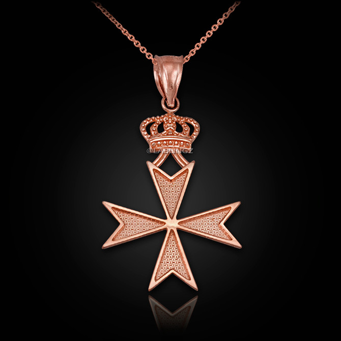 Rose Gold Maltese Cross Royal Crown Pendant Necklace