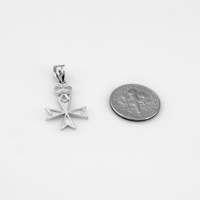 White Gold Maltese Cross Crown Charm Necklace