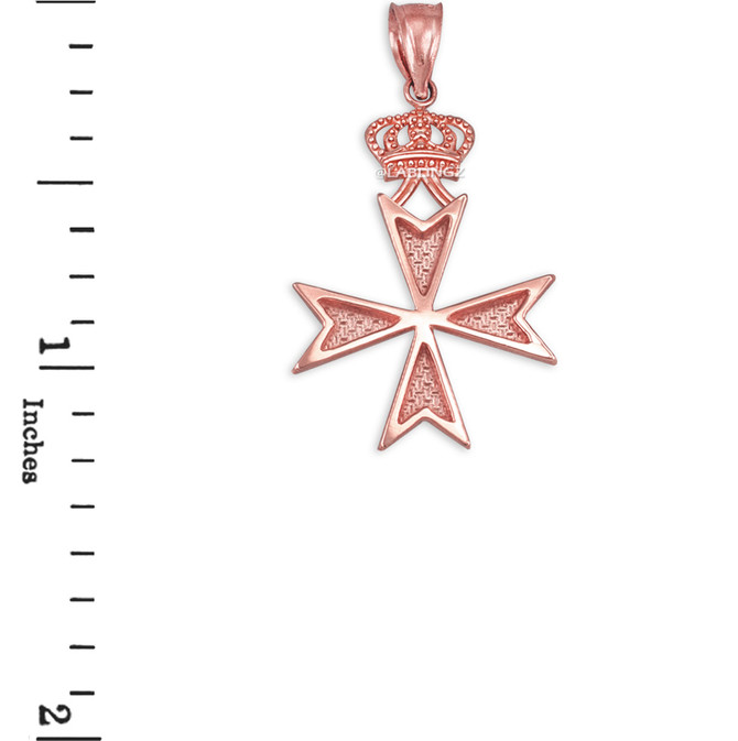 Rose Gold Maltese Cross Crown Charm Necklace