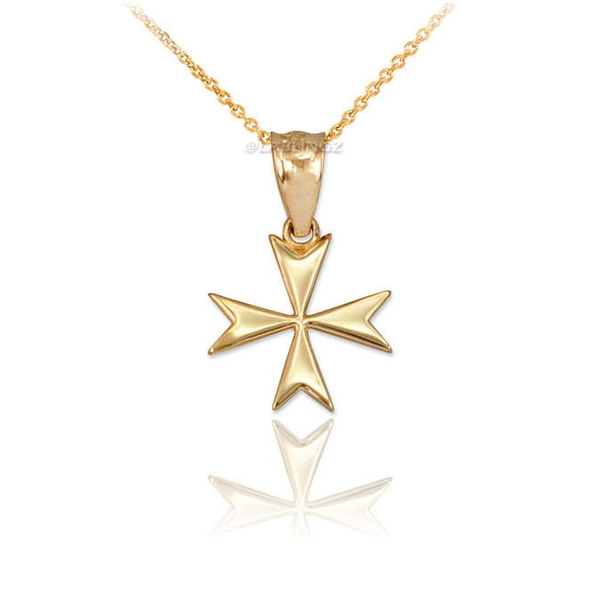 Gold Tiny Maltese Cross Womens Charm Necklace