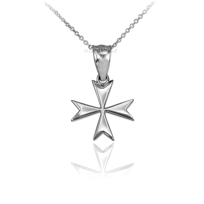 White Gold Maltese Cross Womens Tiny Charm Necklace