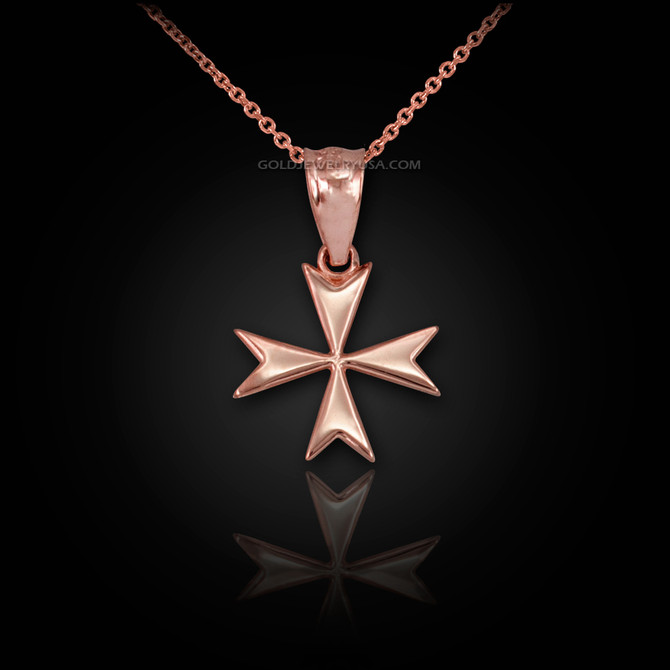 Rose Gold Maltese Cross Womens Tiny Charm Necklace