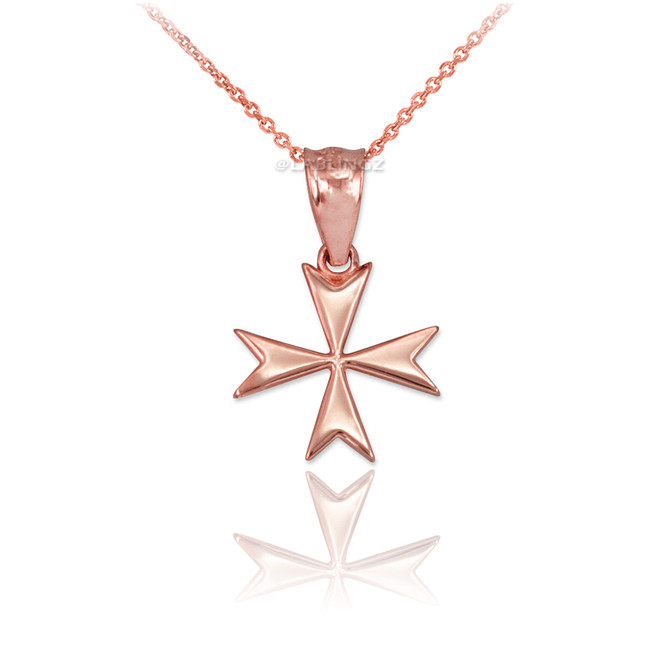 Rose Gold Maltese Cross Womens Tiny Charm Necklace