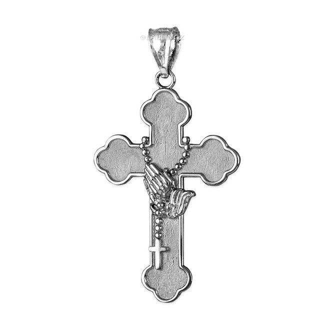 White Gold Rosary Cross Prayer Pendant Necklace