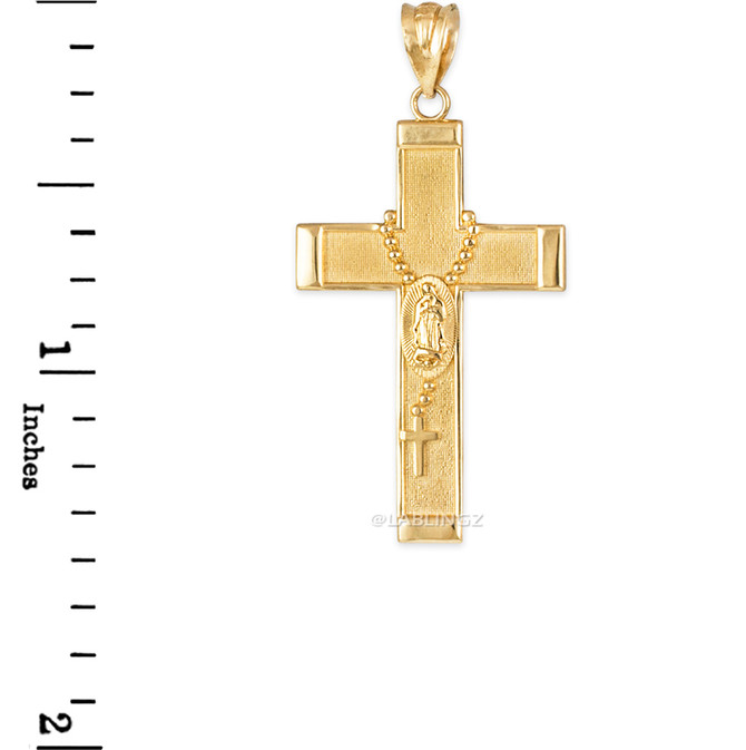 Yellow Gold Guadalupe Latin Cross Rosary Pendant Necklace