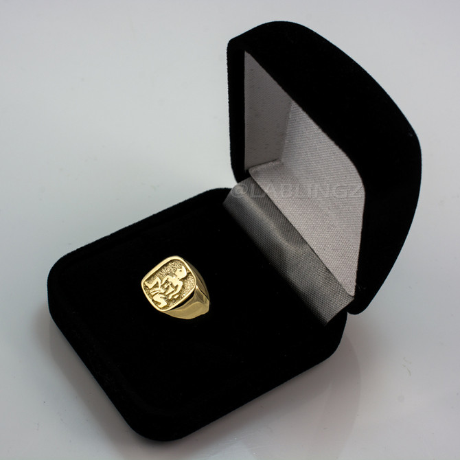 Yellow Gold Aquarius Mens Zodiac Ring