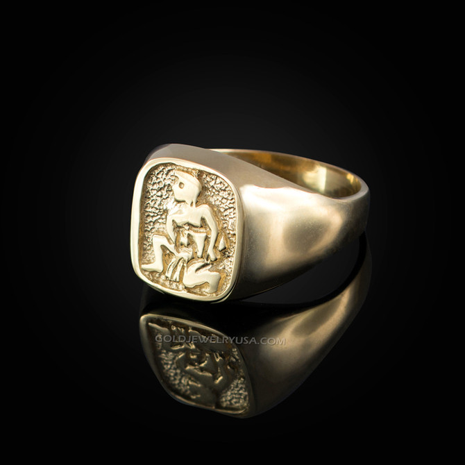 Yellow Gold Aquarius Mens Zodiac Ring