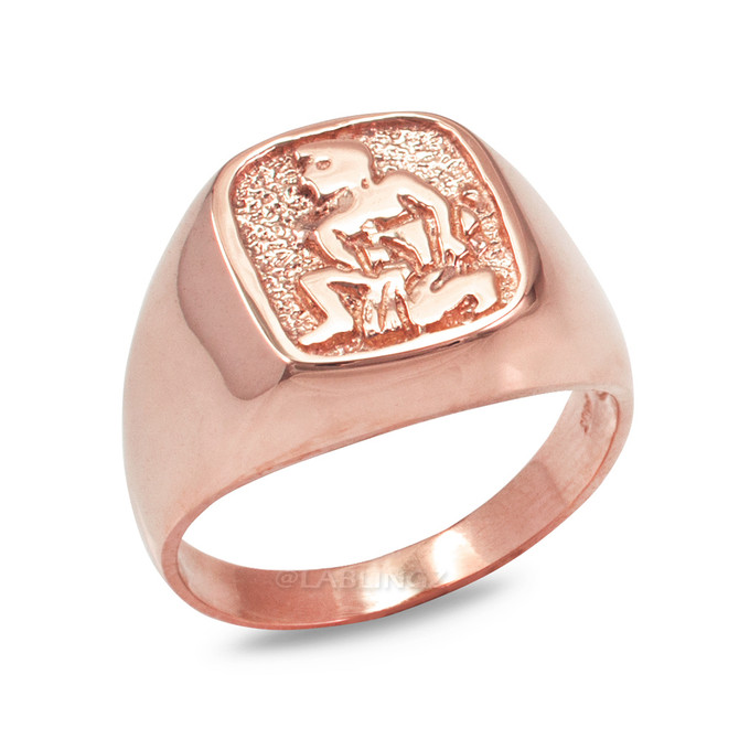 Rose Gold Aquarius Mens Zodiac Ring