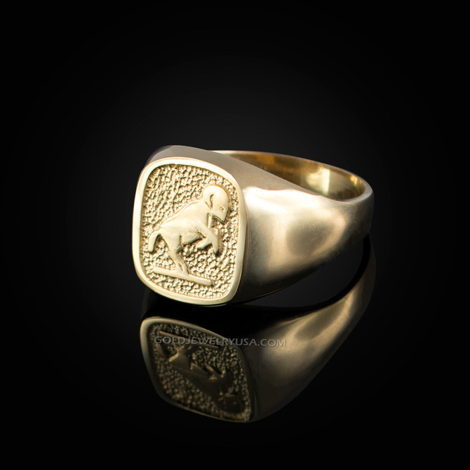 Yellow Gold Aries Mens Zodiac Ring