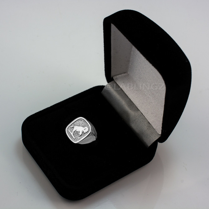 White Gold Aries Mens Zodiac Ring