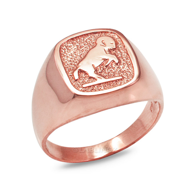 Rose Gold Aries Mens Zodiac Ring