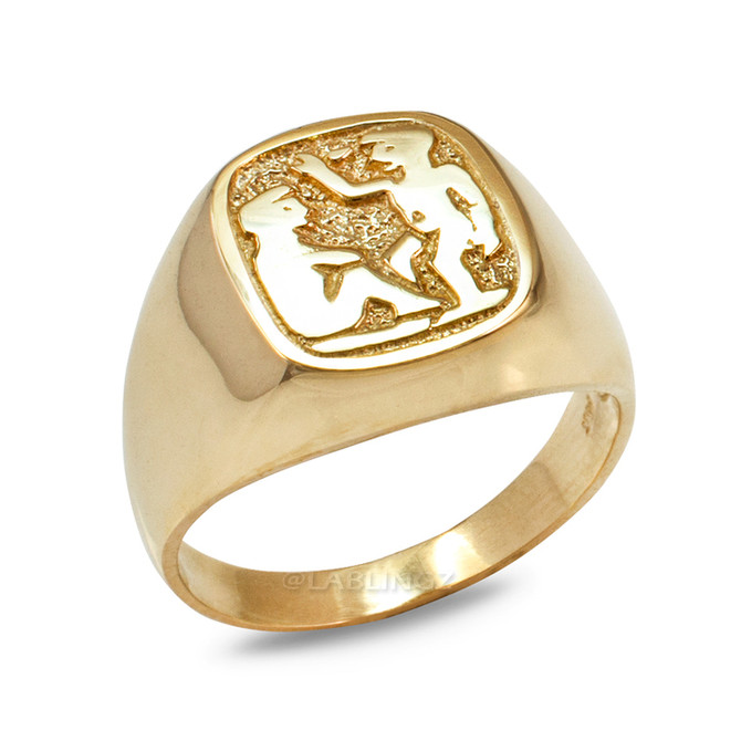 Yellow Gold Gemini Mens Zodiac Ring