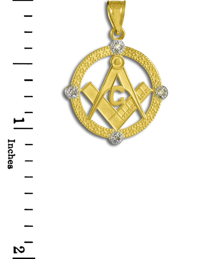Yellow Gold Round Diamond Masonic Pendant