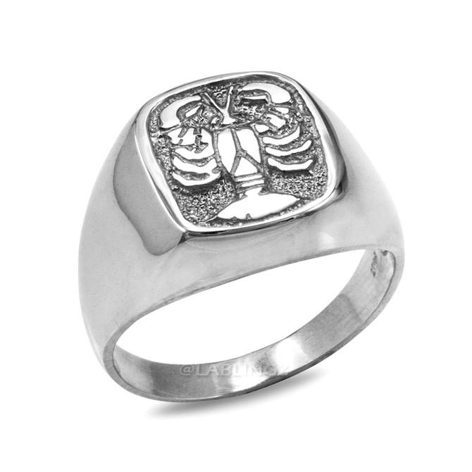 White Gold Cancer Mens Zodiac Ring