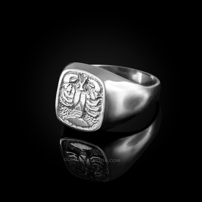 White Gold Cancer Mens Zodiac Ring