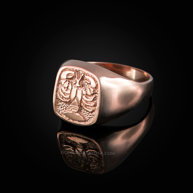 Rose Gold Cancer Mens Zodiac Ring