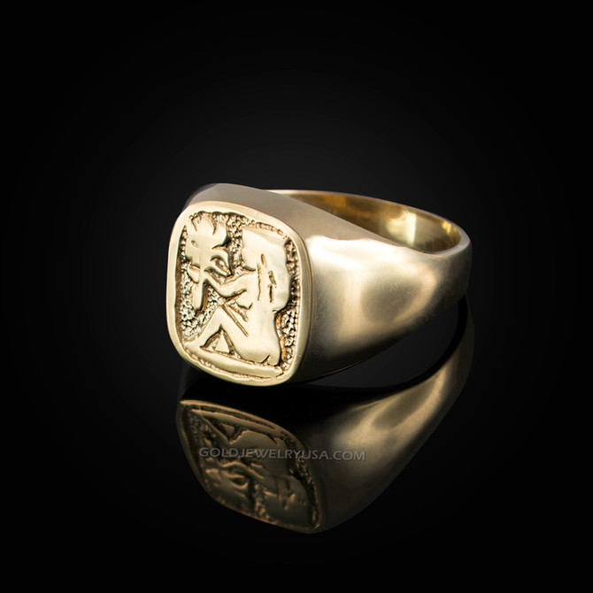 Yellow Gold Virgo Mens Zodiac Ring