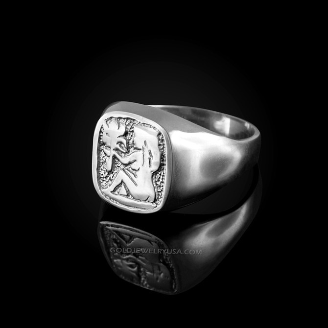 White Gold Virgo Mens Zodiac Ring