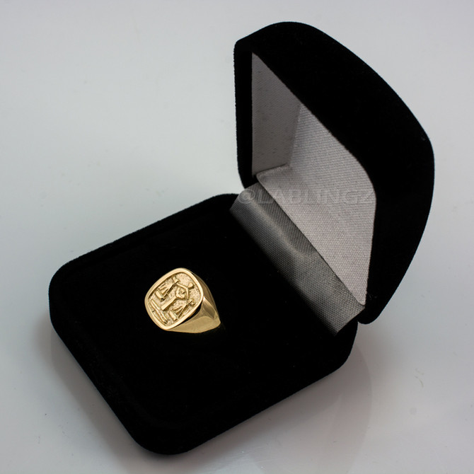 Yellow Gold Libra Mens Zodiac Ring