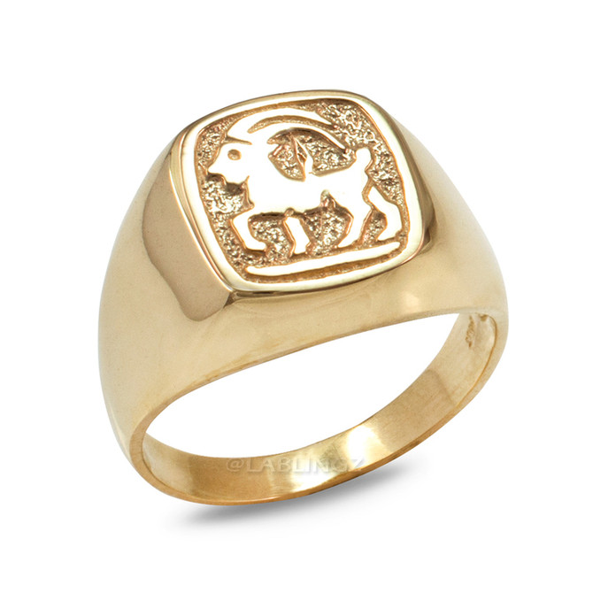 Yellow Gold Capricorn Mens Zodiac Ring